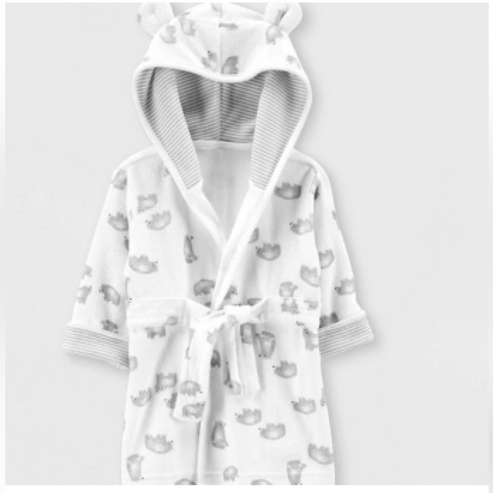 Carter's - Bear Baby Hooded Bath Robe 0-9M White with bear long sleeve